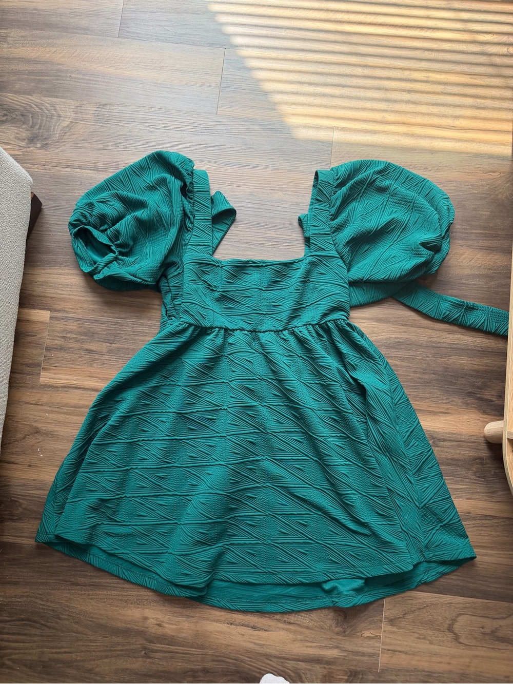 Free People Emerald Green Puff-Sleeve Dress